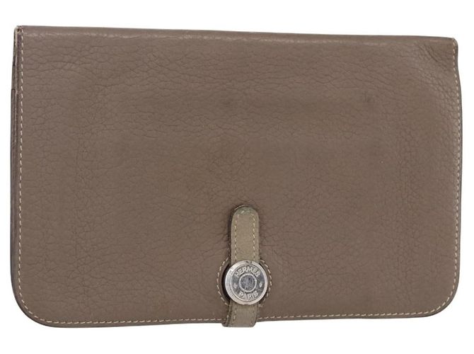 Hermès HERMES Dogon Duo GM Wallet Leather Gray