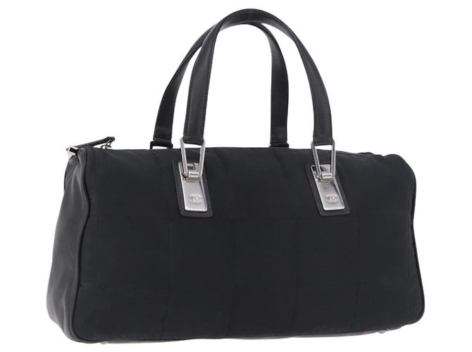 CHANEL Choco Bar Hand Bag Nylon Black Silver CC