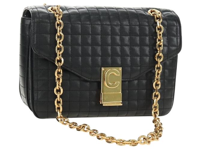 Céline CELINE Chain Shoulder Bag Leather Black Gold
