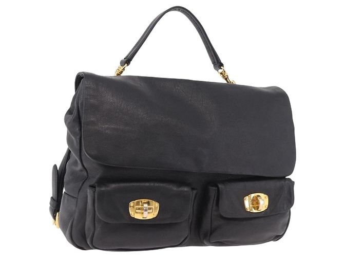 Miu Miu Shoulder Bag Leather 2way Black Gold