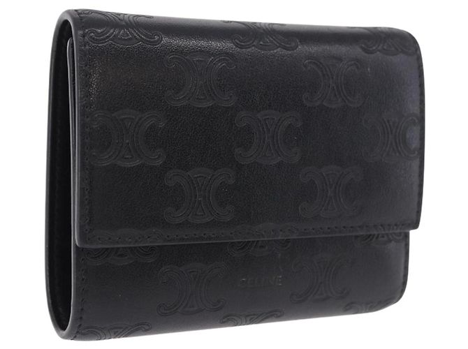 Céline CELINE Triomphe 3 Fold Wallet Leather Black Gold