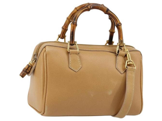GUCCI Bamboo Handtasche Leder 2way Beige Gold