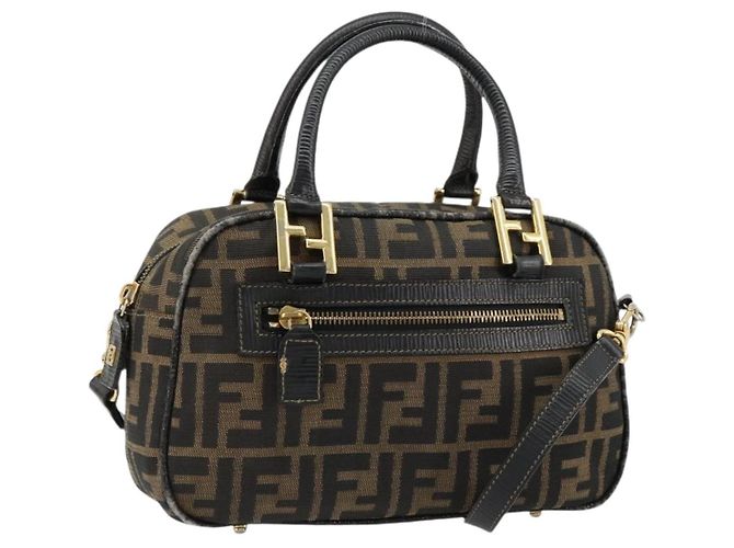 FENDI Zucca Canvas Hand Bag 2way Black Brown