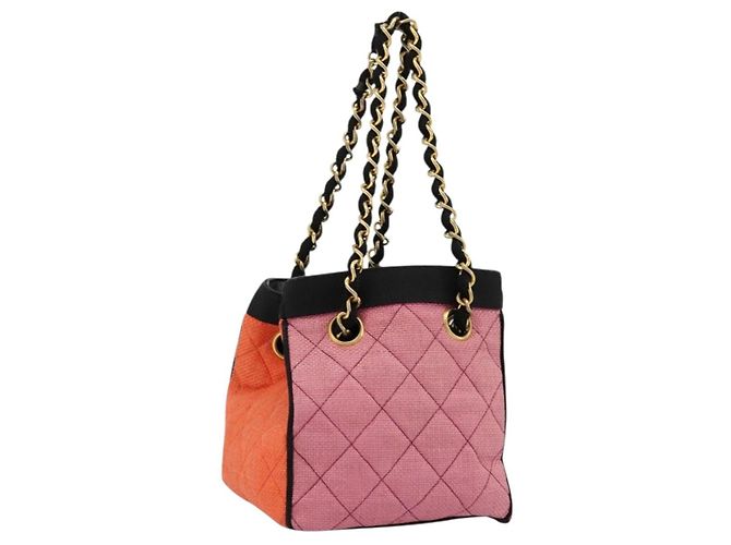 CHANEL Matelasse Chain Shoulder Bag Straw Multicolor Gold CC