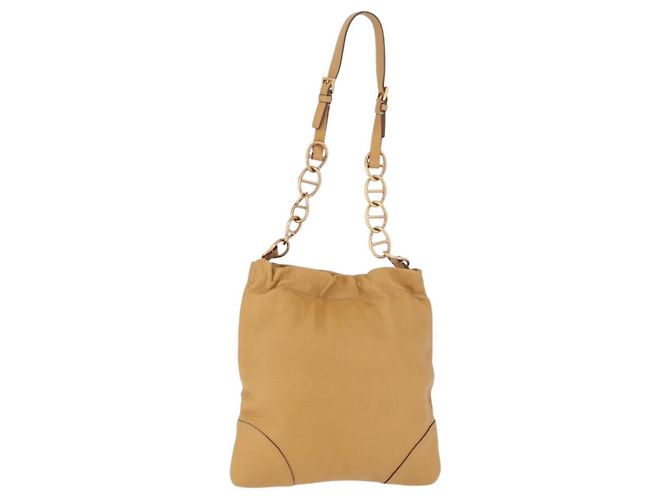PRADA Chain Shoulder Bag Leather Beige Gold