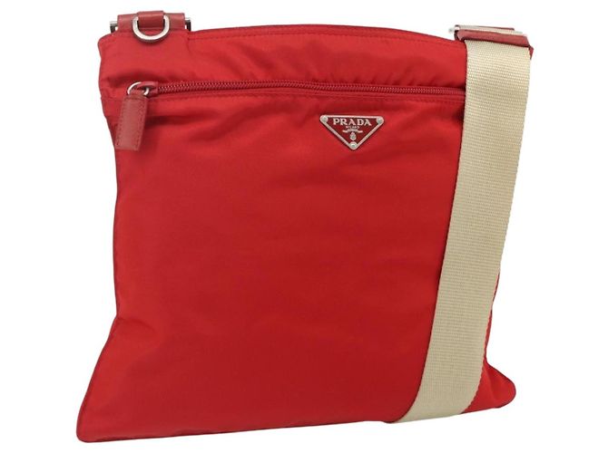 PRADA Schultertasche Nylon Rot Silber