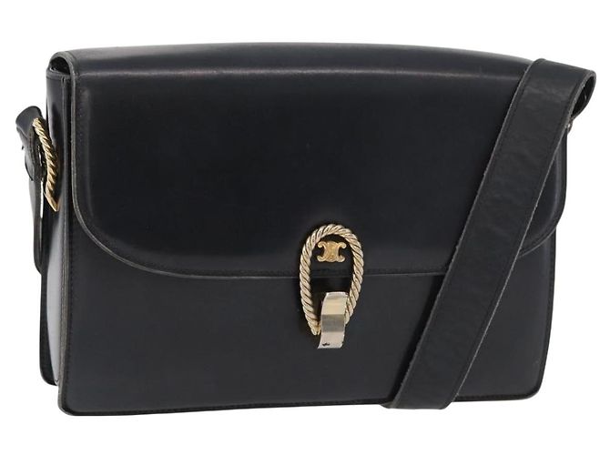 Céline CELINE Bolsa de ombro em couro preto e dourado