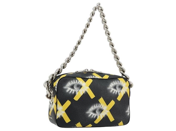PRADA Chain Shoulder Bag Leather Black Yellow