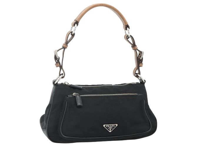 PRADA Shoulder Bag Nylon Leather Black Silver