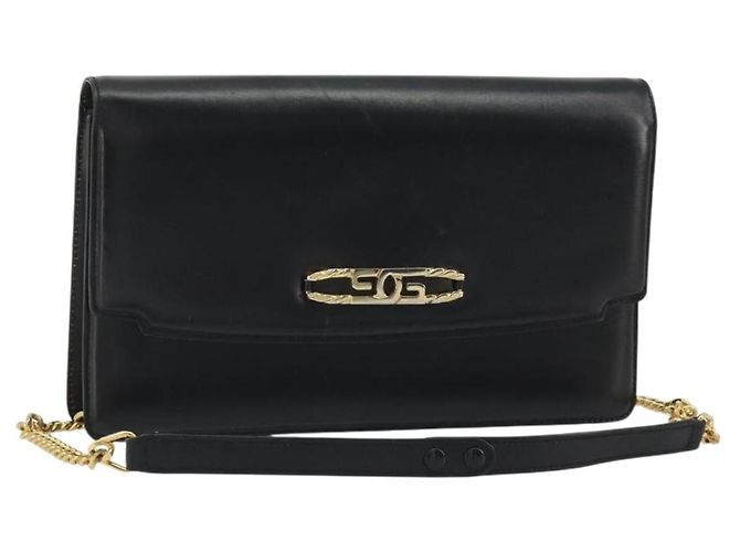 GUCCI Chain Shoulder Bag Leather Black Gold