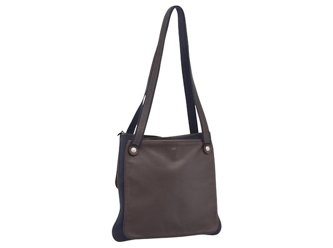 Hermès HERMES Mrs. Hippies Shoulder Bag Leather Navy Dark Brown