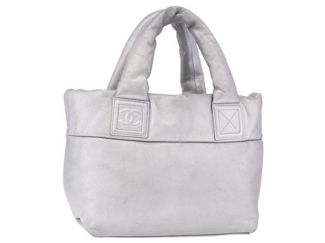 CHANEL Cococoon Tote Bag Leather Silver CC