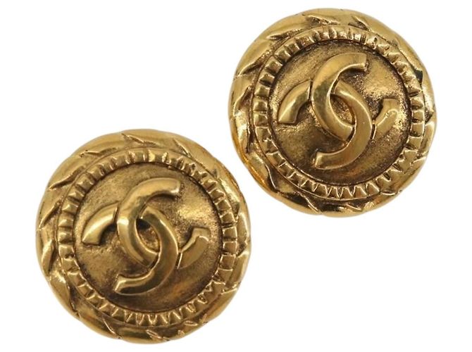 CHANEL COCO Mark Earring Metal Gold Tone CC