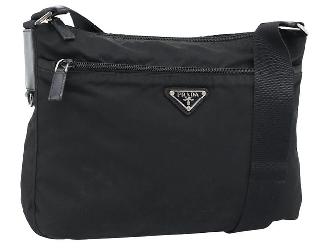 PRADA Nylon Shoulder Bag Black Silver
