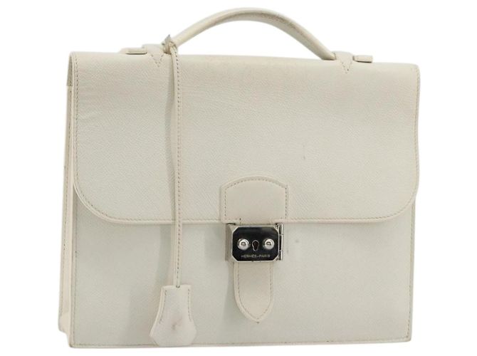 Hermès HERMES Sac Adepeche 27 Hand Bag Leather White Silver