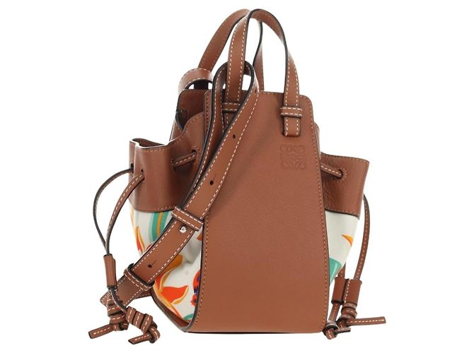 LOEWE Anagram Mini Hammock Drawstring Bag Leather 2way Brown
