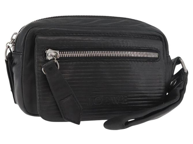 LOEWE Anagram Clutch Bag Leather Black Silver