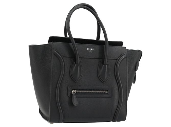 Céline CELINE Luggage Micro Shopper Bolsa de mão em couro Preto Prata