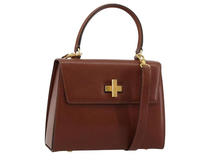 Céline CELINE Bolsa de mão em couro 2way Castanho Dourado