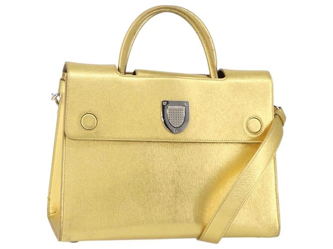 Christian Dior Hand Bag Leather 2way Gold Silver