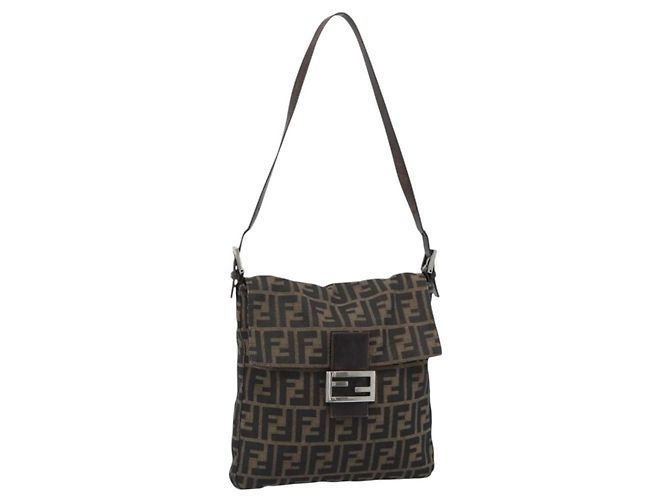 FENDI Zucca Canvas Shoulder Bag Black Brown