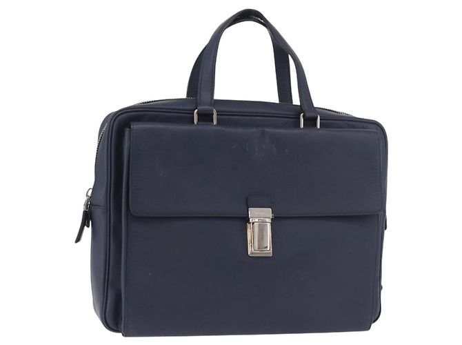 Mala de negócios PRADA couro Saffiano Blue Silver