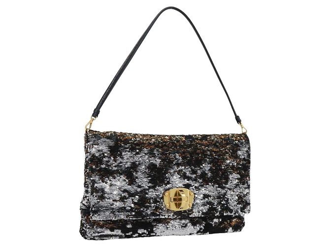 Miu Miu Bolso de hombro de lentejuelas Negro Dorado