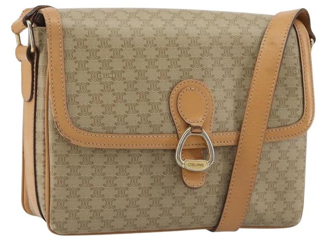 Céline CELINE Macadam Canvas Shoulder Bag PVC Beige Gold