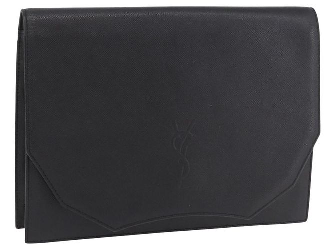 SAINT LAURENT Clutch Bag Leather Black Gold