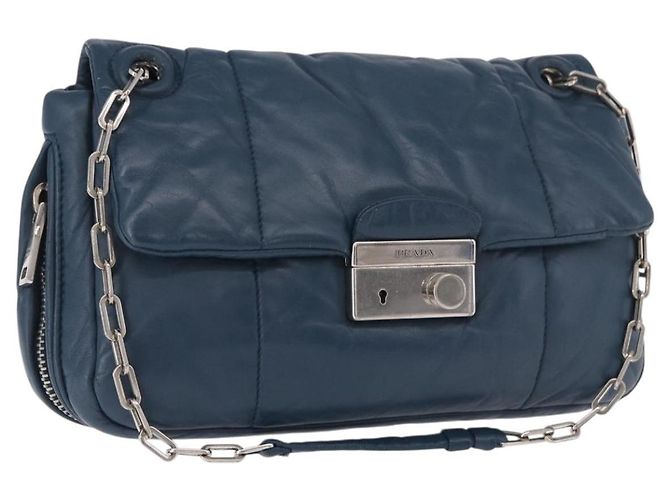 PRADA Chain Shoulder Bag Leather Blue Silver