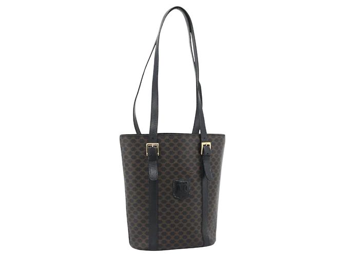 Céline CELINE Macadam Canvas Tote Bag PVC Leather Black Gold