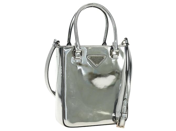 PRADA Handtasche Lackleder 2way Silver