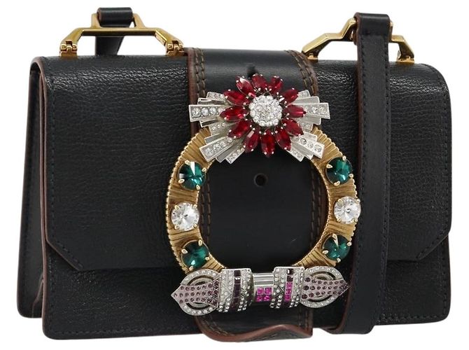 Miu Miu Shoulder Bag Leather Black Gold