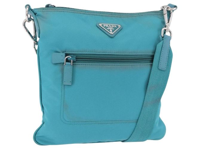 PRADA Shoulder Bag Nylon Light Blue Silver