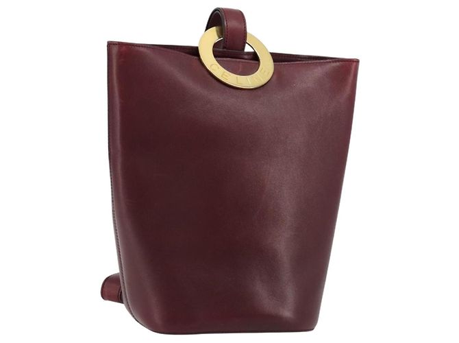Céline CELINE Circle Shoulder Bag Leather Bordeaux Gold