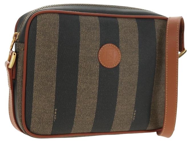 FENDI Pecan Canvas Shoulder Bag PVC Brown Black