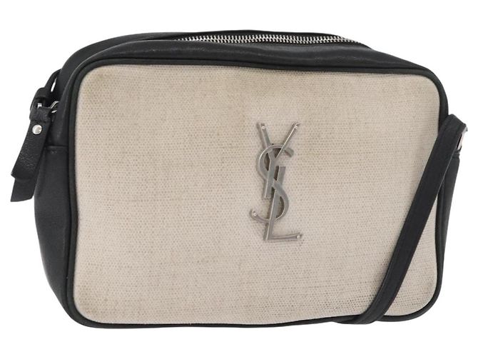 SAINT LAURENT Shoulder Bag Coated Canvas Silver Beige