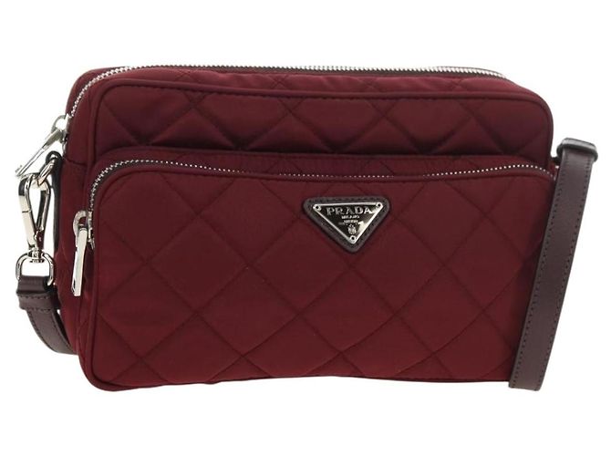 PRADA Shoulder Bag Nylon Bordeaux Silver