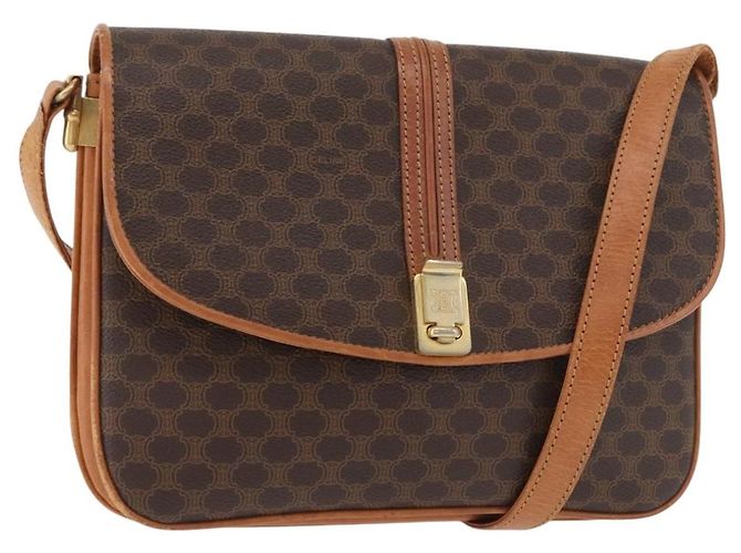 Céline CELINE Macadam Canvas Shoulder Bag PVC Leather Brown Gold