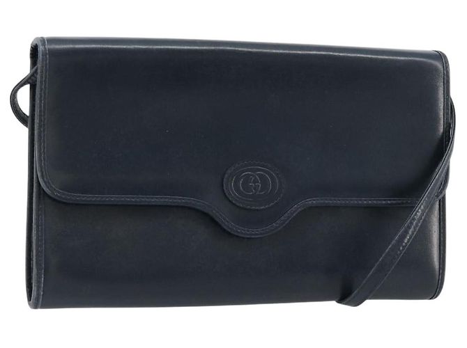 GUCCI Shoulder Bag Leather Navy Gold