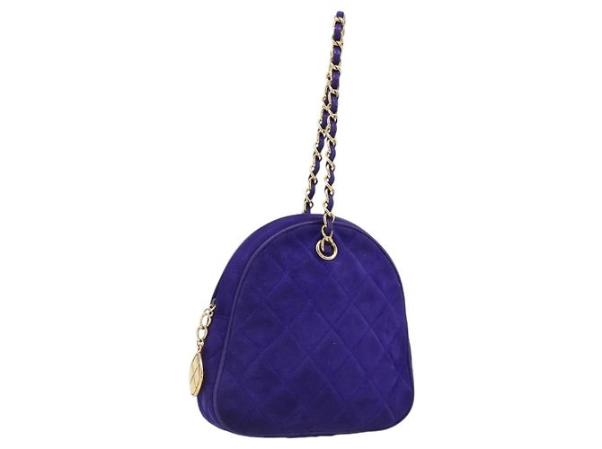 CHANEL Bolsa de mão Matelassé com corrente em camurça roxa e dourada CC