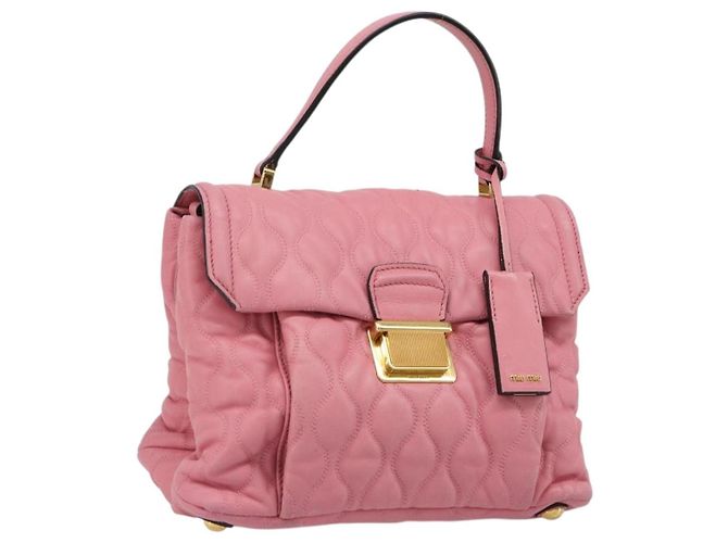 Miu Miu Hand Bag Leather Pink Gold