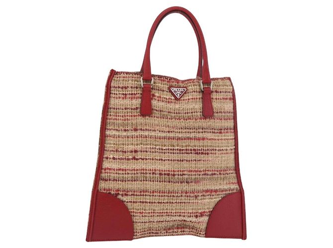 PRADA Handtasche Tweed Rot Silber