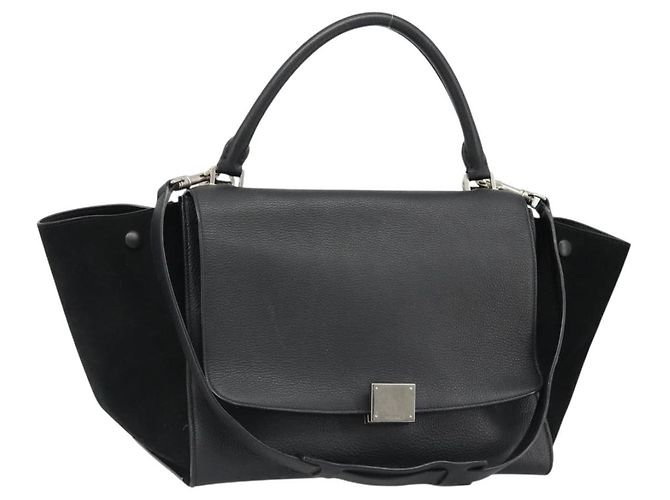 Céline CELINE Trapeze Hand Bag Leather Suede Black Silver