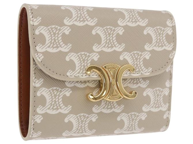 Céline CELINE Triomphe 3 Fold Wallet PVC Beige Gold