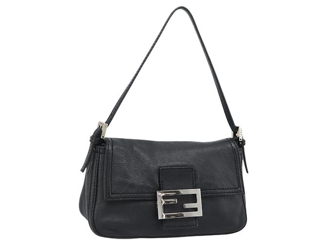 FENDI Mamma Baguette Shoulder Bag Leather Black Silver