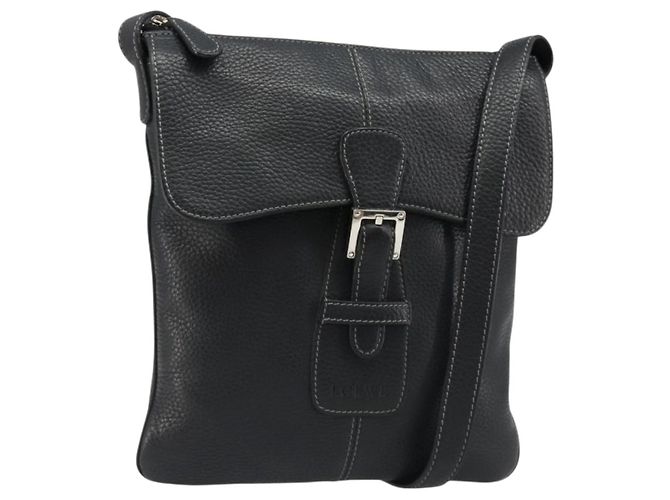 LOEWE Shoulder Bag Leather Black Silver