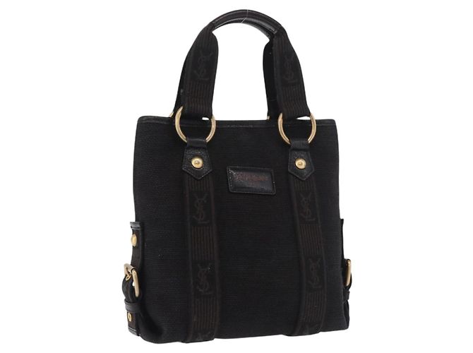 SAINT LAURENT Kahala Hand Bag Canvas Black Gold