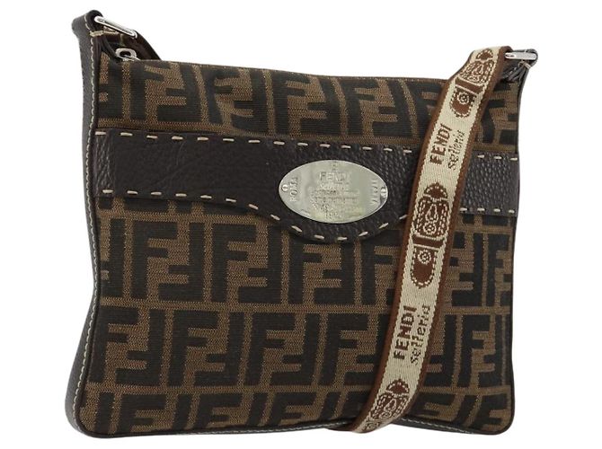 FENDI Zucca Canvas Celeria Shoulder Bag Black Brown