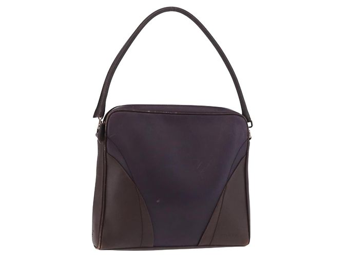PRADA Shoulder Bag Leather Navy Silver